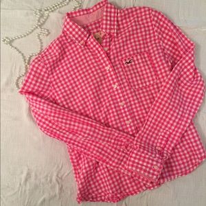 Hollister pink plaid button down shirt!
